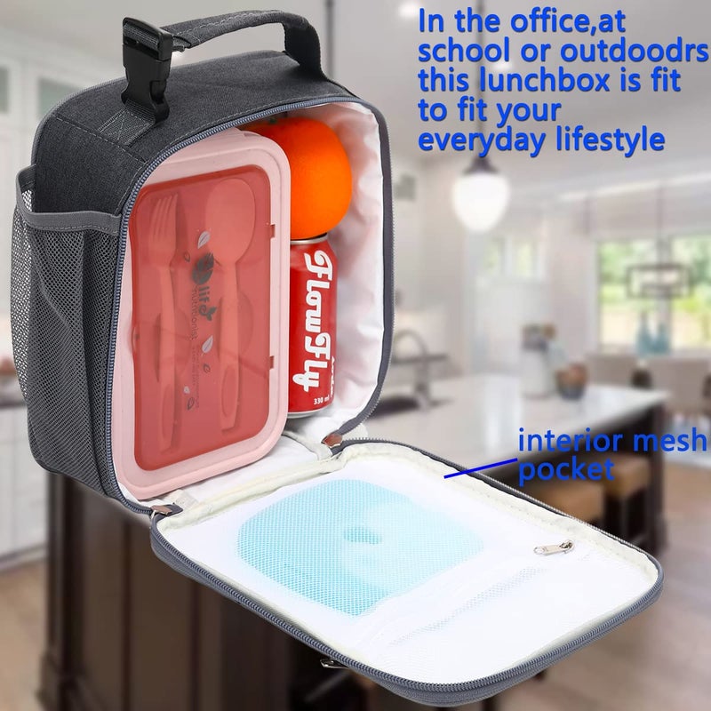 FlowFly Kids Lunch box Insulated Soft Bag Mini Cooler Back to School Thermal Meal Tote Kit for Girls, Boys, Dark - Image 2